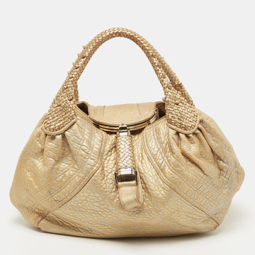 Fendi Metallic Gold Textured Leather Spy Hobo