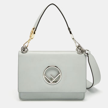 Fendi Grey Leather Kan I F Logo Shoulder Bag