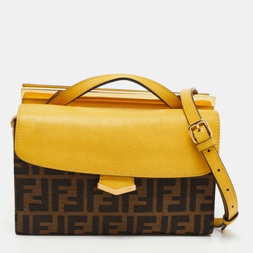 Fendi Brown/Yellow Zucca Canvas and Leather Mini Demi Jour Top Handle Bag