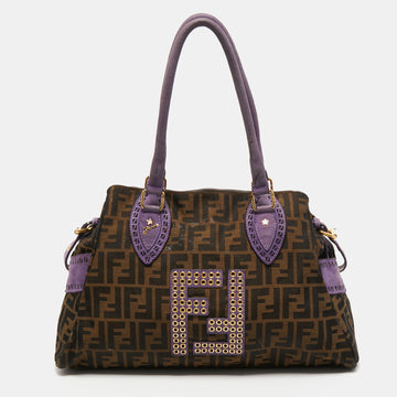 Fendi Tobacco/Purple Zucca Canvas and Suede Medium Chef De Jour Bag