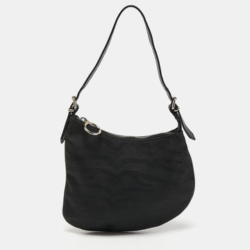 FENDI Black Canvas and Leather Oyster Hobo