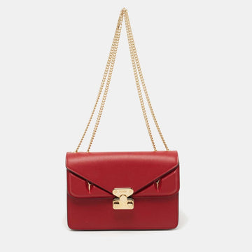 Fendi Red Leather Monster Eyes Chain Bag