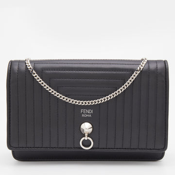 Fendi Black Leather Dotcom Wallet on Chain