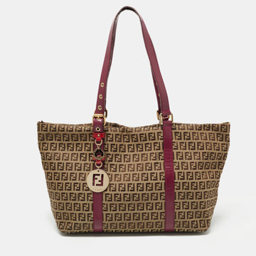 Fendi Tobacco/Magenta Zucchino Canvas and Patent Leather Shopper Tote