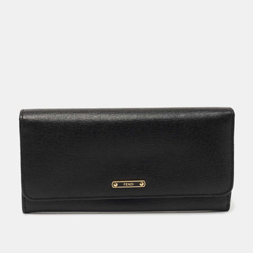 Fendi Black Leather Flap Continental Wallet