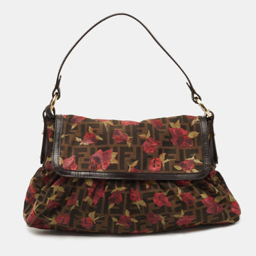 Fendi Brown Zucca Floral Print Canvas and Leather Chef Shoulder Bag