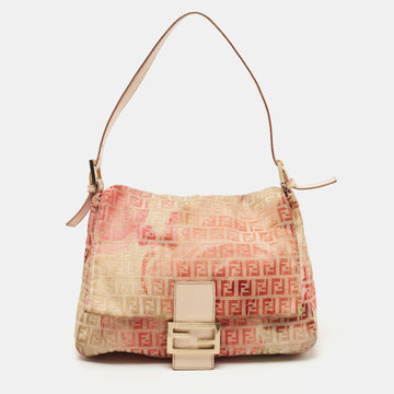 Fendi Pink/Beige Zucchino Canvas Mama Baguette Shoulder Bag