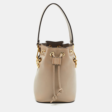 Fendi Beige Leather Mini Mon Tresor Drawstring Bucket Bag