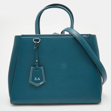 Fendi Teal Blue Leather Medium 2Jours Tote