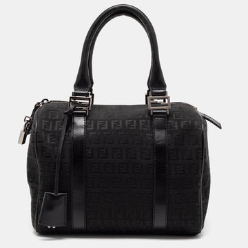 Fendi Black Zucchino Fabric and Leather Small Forever Bauletto Boston Bag