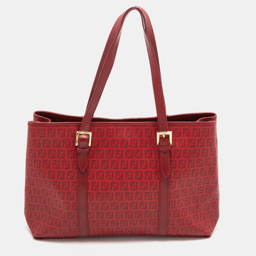 Fendi Red Zucchino Coated Canvas and Leather Shopper Tote