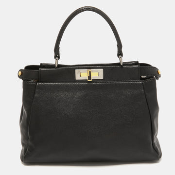 Fendi Black Leather Medium Peekaboo Top Handle Bag