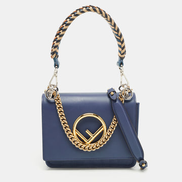 Fendi Blue Leather Small Kan I Flap Shoulder Bag