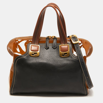 Fendi Black/Brown Patent and Leather Small Chameleon Satchel