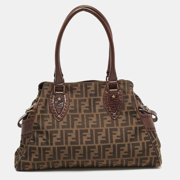 Fendi Tobacco Zucca Canvas and Leather Chef De Jour Bag