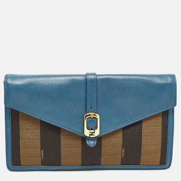 FENDI Dark Blue/Tobacco Pequin Canvas and Leather Bustina Clutch