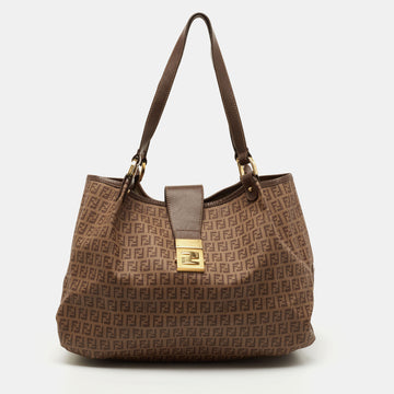 Fendi Brown Zucchino Coated Canvas Chiusura Tote