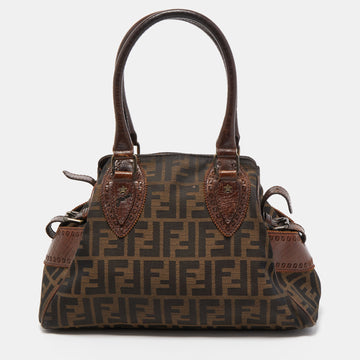 FENDI Brown Zucca Canvas and Leather Small Zucca Chef De Jour Bag