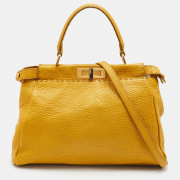 FENDI Yellow Selleria Leather Medium Peekaboo Top Handle Bag