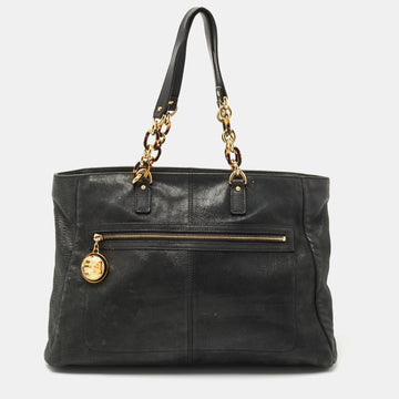 FENDI Black Shimmer Suede Front Zip Chain Tote