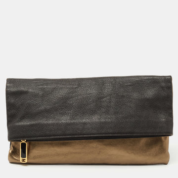 FENDI Black/Gold Leather Chameleon Fold-Over Clutch