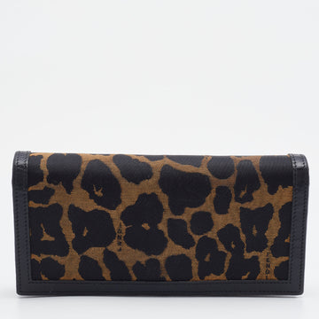 FENDI Brown/Black Leopard Print Canvas and Leather Continental Wallet