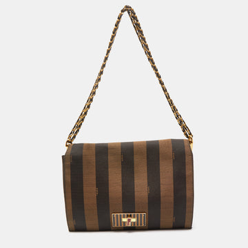 FENDI Tobacco Pequin Canvas Large Claudia Shoulder Bag