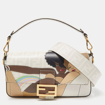 FENDI Multicolor FF Glazed Coated Canvas and Leather Inlay Baguette Bag