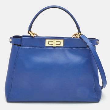 FENDI Blue Leather Medium Peekaboo Top Handle Bag