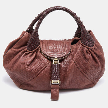 FENDI Two Tone Brown Pebbled Leather Spy Bag