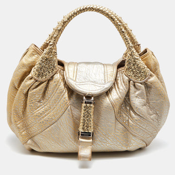 FENDI Gold Holographic Textured Leather Spy Bag