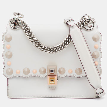 FENDI White Leather Small Scalloped Kan I Shoulder Bag