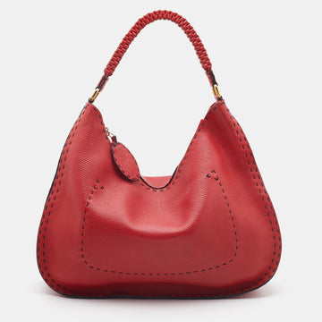 FENDI Red Leather Selleria Hobo