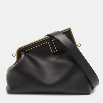 FENDI Black Leather Medium First Shoulder Bag