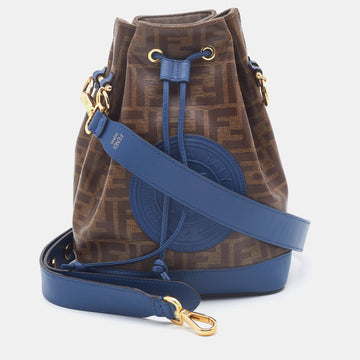 FENDI Brown/Blue Zucca Coated Canvas and Leather Mon Tresor Drawstring Bucket Bag