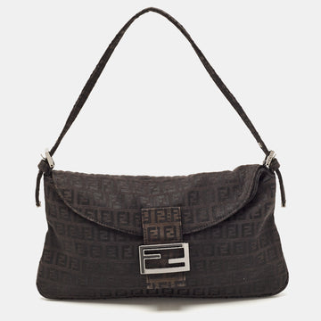 FENDI Black Zucca Canvas Flap Baguette Bag