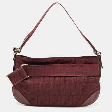 FENDI Burgundy Zucca Fabric and Leather Pochette Bag