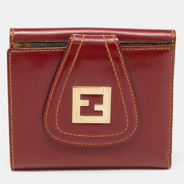 FENDI Red Coated Canvas Compact Flap Wallet