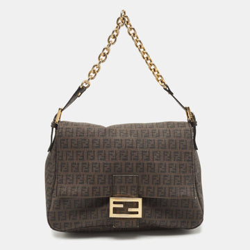 FENDI Tobacco Zuchinno Coated Canvas Mama Flap Shoulder Bag