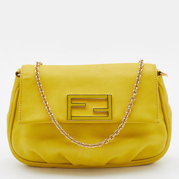 FENDI Yellow Leather sta Pochette Crossbody Bag