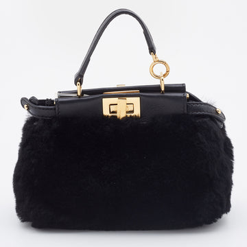 FENDI Black Shearling and Leather Micro Peekaboo Bag