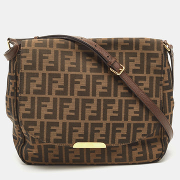 FENDI Tobacco Zucca Canvas and Leather Flap Crossbody Bag