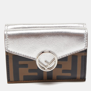 FENDI Silver/Tobacco Zucca Leather Micro F Trifold Wallet