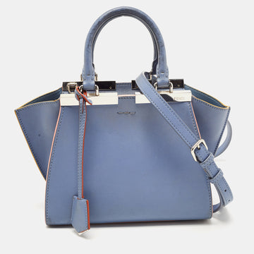 FENDI Deep Sky Blue Leather Multicolor Trims Mini 3Jours Tote