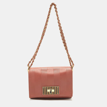 FENDI Old Rose Pequin Embossed Leather Small Claudia Flap Bag