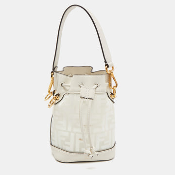 FENDI Off White Zucca PVC and Leather Mini Mon Tresor Bucket Bag