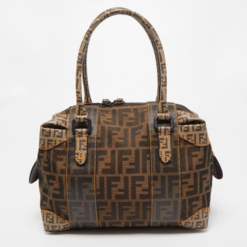 FENDI Brown Zucca Canvas and Coated Canvas Boston Bag