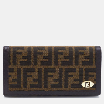 FENDI Tobacco Zucca Canvas and Leather Flap Continental Wallet