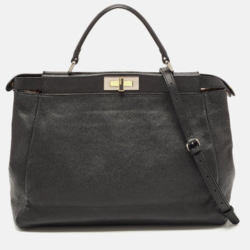 FENDI Black Leather Large Peekaboo Top Handle Bag