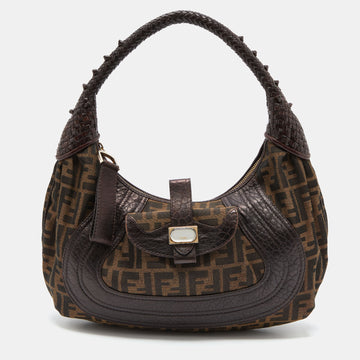 FENDI Brown Zucca Canvas and Leather Spy Hobo Bag